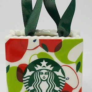 Starbucks Ceramic Tote Bag Gift Card Holder / Ornament 2020 APPLES Rare